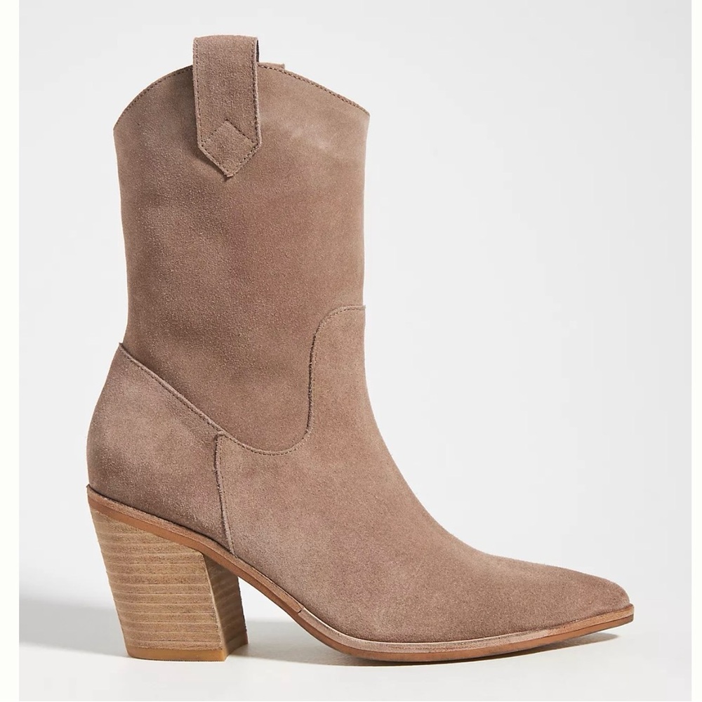 Anthropologie Taupe Suede Heeled Boots